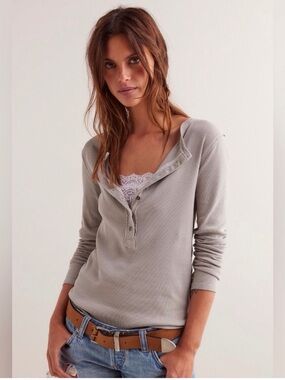 Free People Soft Gray Long Sleeve Henley